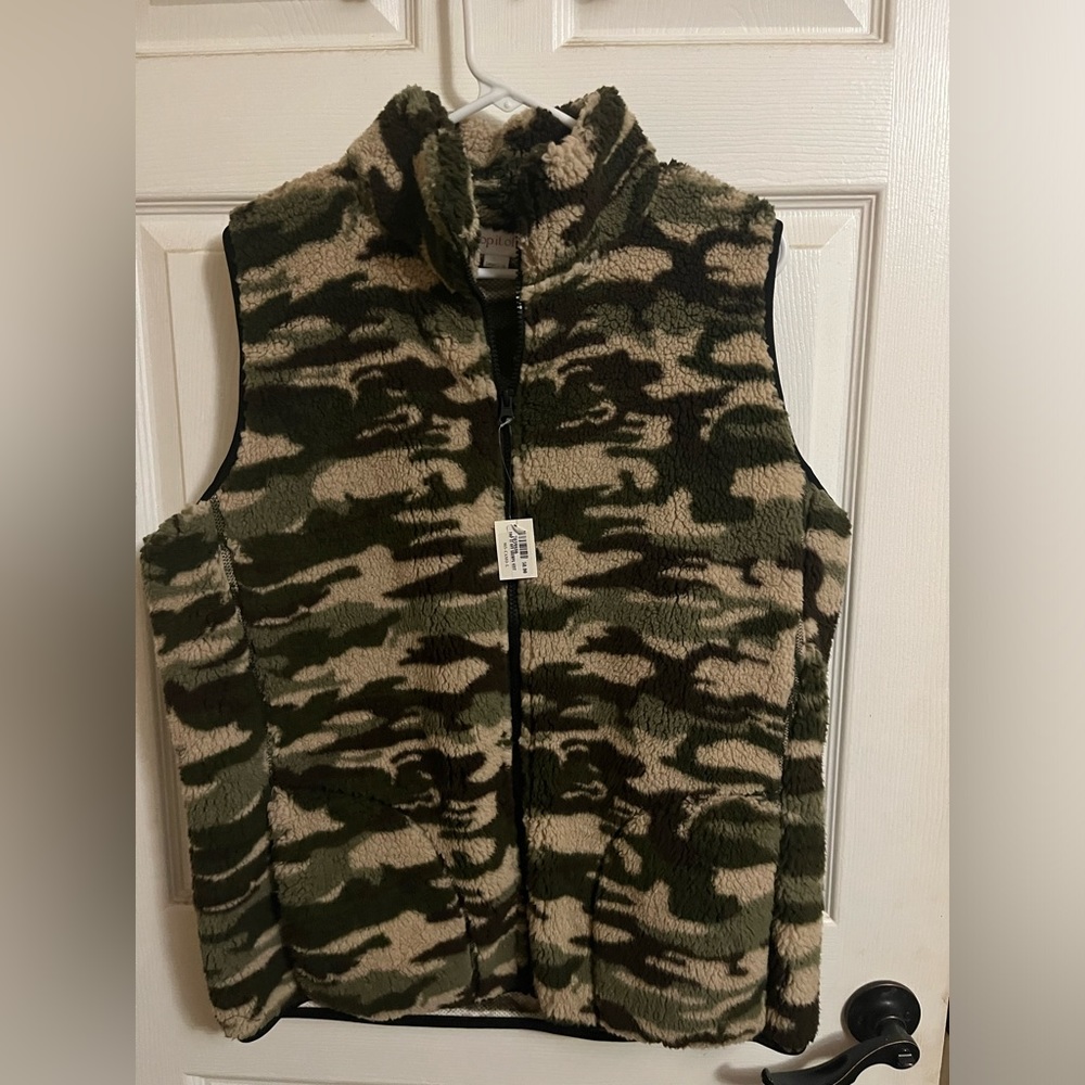 Top it off boutique brand, of Sherpa fashion vest for women in camo